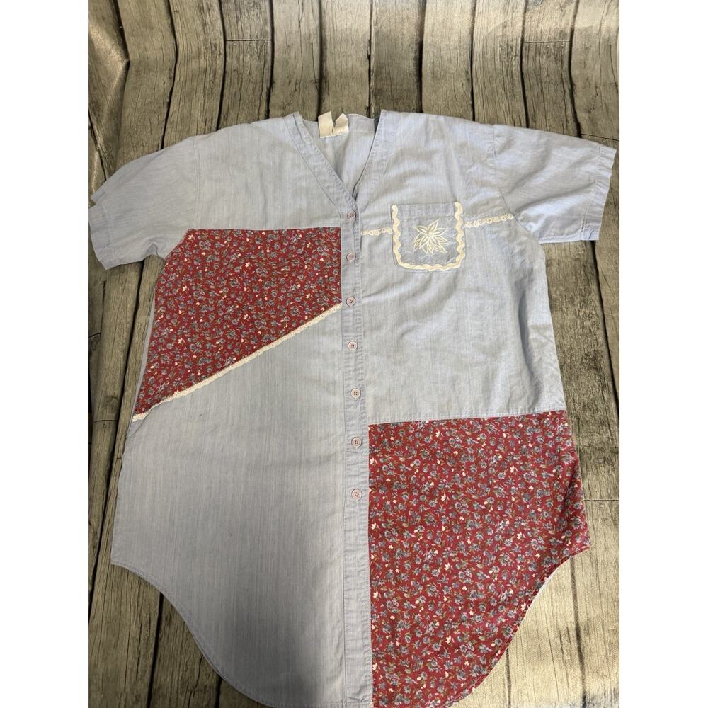 Women’s Chandri Chambray Button Up Dress Patch Work One Size 100% Cotton
